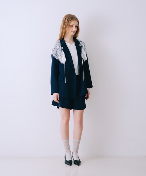 SELFIST(セルフィスト)の「【セットアップ対応】レース付きテーラドカラージャケット 春服 羽織り(テーラードジャケット・レディース・ネイビー/アイボリー/グレー・38/36)」の17枚目の写真