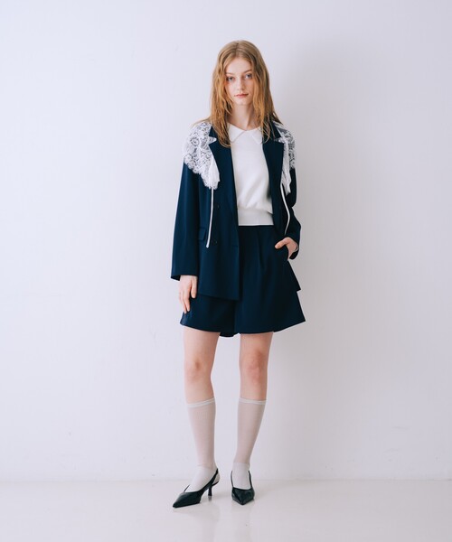 SELFIST(セルフィスト)の「【セットアップ対応】レース付きテーラドカラージャケット 春服 羽織り(テーラードジャケット・レディース・ネイビー/アイボリー/グレー・38/36)」の18枚目の写真