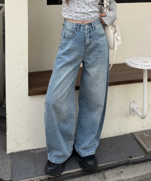 ラインストーンバレルデニムパンツ（デニムパンツ）｜RAY CASSIN