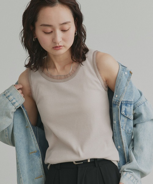 ad thie（アドティエ）の「チュール リブ タンクトップ（タンクトップ・レディース・ブラック/グレイッシュベージュ/オフホワイト/ブラウン・MEDIUM/LARGE）」の4枚目の写真