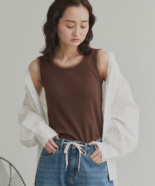 ad thie（アドティエ）の「チュール リブ タンクトップ（タンクトップ・レディース・ブラック/グレイッシュベージュ/オフホワイト/ブラウン・MEDIUM/LARGE）」の8枚目の写真