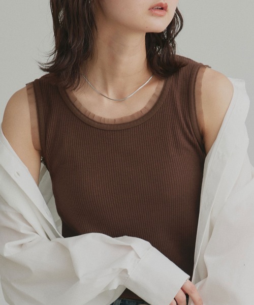 ad thie（アドティエ）の「チュール リブ タンクトップ（タンクトップ・レディース・ブラック/グレイッシュベージュ/オフホワイト/ブラウン・MEDIUM/LARGE）」の9枚目の写真