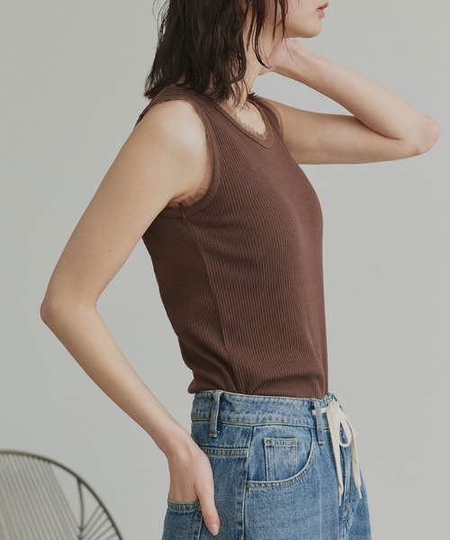 ad thie（アドティエ）の「チュール リブ タンクトップ（タンクトップ・レディース・ブラック/グレイッシュベージュ/オフホワイト/ブラウン・MEDIUM/LARGE）」の10枚目の写真