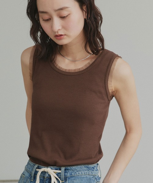 ad thie（アドティエ）の「チュール リブ タンクトップ（タンクトップ・レディース・ブラック/グレイッシュベージュ/オフホワイト/ブラウン・MEDIUM/LARGE）」の12枚目の写真