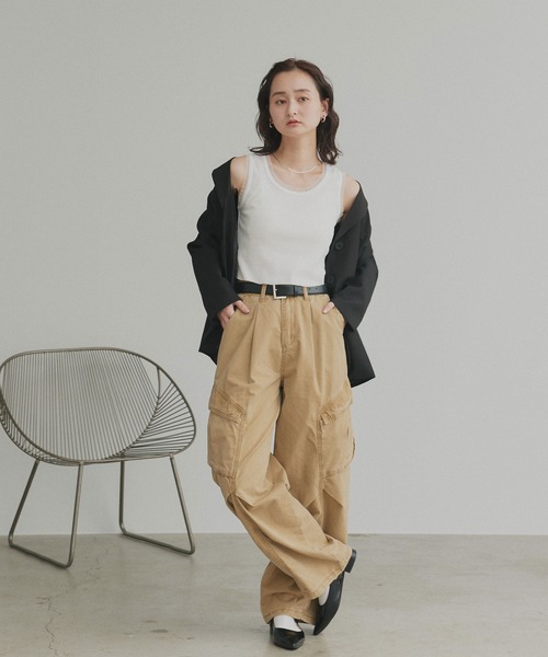 ad thie（アドティエ）の「チュール リブ タンクトップ（タンクトップ・レディース・ブラック/グレイッシュベージュ/オフホワイト/ブラウン/ホワイト系/チャコール/ブラック系/アイボリー系・MEDIUM/LARGE/LL）」の21枚目の写真