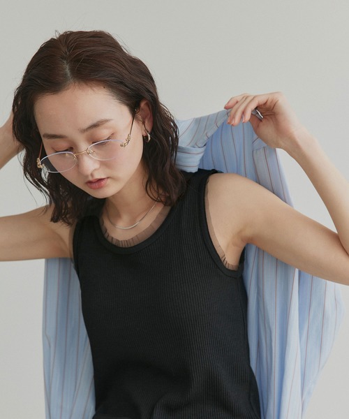 ad thie（アドティエ）の「チュール リブ タンクトップ（タンクトップ・レディース・ブラック/グレイッシュベージュ/オフホワイト/ブラウン/ホワイト系/チャコール/ブラック系/アイボリー系・MEDIUM/LARGE/LL）」の9枚目の写真