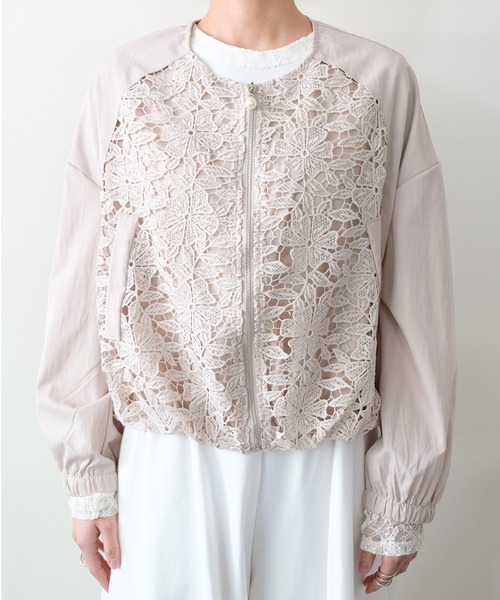 DOLLUPOOPS(ドールアップウップス)の「Lace Combination Zip-up Blouson(レース切替ジップアップブルゾン)(ブルゾン・レディース・ブラック/ベージュ・FREE)」の15枚目の写真