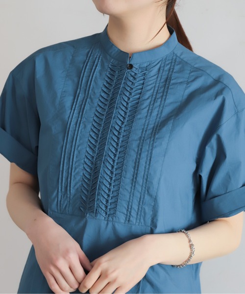 NOMBRE IMPAIR（ノンブルアンペール）の「ねじりピンタックタイプライター　スキッパーワンピース（ワンピース・レディース・チャコールグレー/ブルー・FREE）」の18枚目の写真