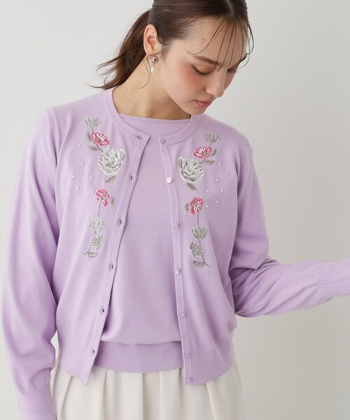 Sunauna(スーナウーナ)の「【SS~Lサイズ展開/フラワー刺繍】クラフトカーディガン(カーディガン/ボレロ・レディース・ナチュラル/パープル/ネイビー・34/38/40)」の15枚目の写真