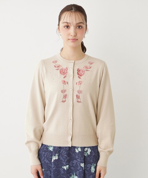 Sunauna(スーナウーナ)の「【SS~Lサイズ展開/フラワー刺繍】クラフトカーディガン(カーディガン/ボレロ・レディース・ナチュラル/パープル/ネイビー・34/38/40)」の7枚目の写真
