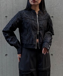 &g'aime（アンジェム）の「【&ｇ'aime 】シアージャカードブルゾン　Sheer Jacquard Blouson（ノーカラージャケット）」