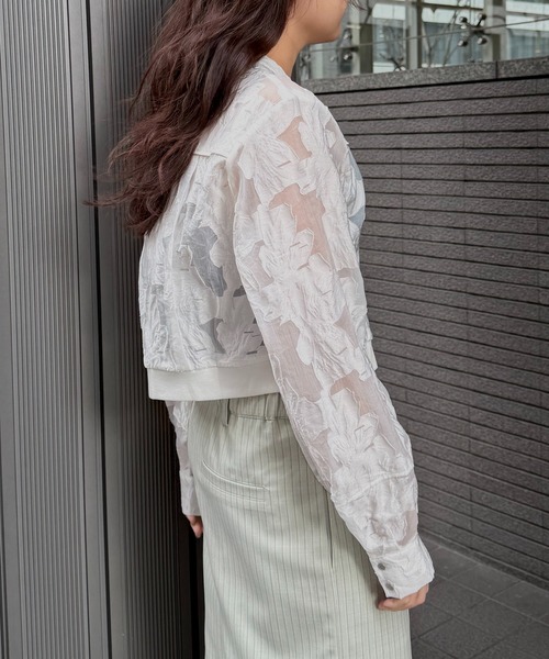 &g'aime（アンジェム）の「【&ｇ'aime 】シアージャカードブルゾン　Sheer Jacquard Blouson（ノーカラージャケット・レディース・ホワイト/ブラック・FREE）」の12枚目の写真