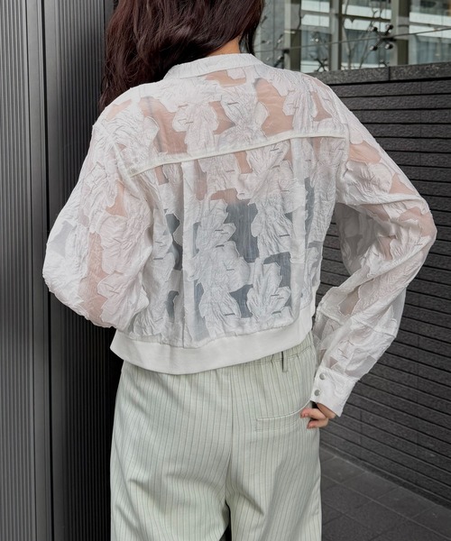 &g'aime（アンジェム）の「【&ｇ'aime 】シアージャカードブルゾン　Sheer Jacquard Blouson（ノーカラージャケット・レディース・ホワイト/ブラック・FREE）」の13枚目の写真