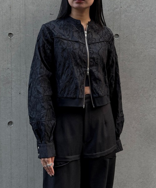 &g'aime（アンジェム）の「【&ｇ'aime 】シアージャカードブルゾン　Sheer Jacquard Blouson（ノーカラージャケット・レディース・ホワイト/ブラック・FREE）」の7枚目の写真