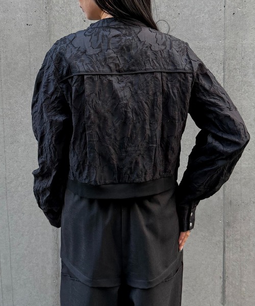 &g'aime（アンジェム）の「【&ｇ'aime 】シアージャカードブルゾン　Sheer Jacquard Blouson（ノーカラージャケット・レディース・ホワイト/ブラック・FREE）」の18枚目の写真
