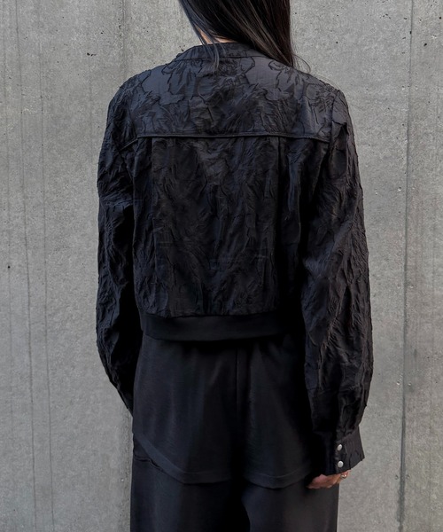 &g'aime（アンジェム）の「【&ｇ'aime 】シアージャカードブルゾン　Sheer Jacquard Blouson（ノーカラージャケット・レディース・ホワイト/ブラック・FREE）」の19枚目の写真