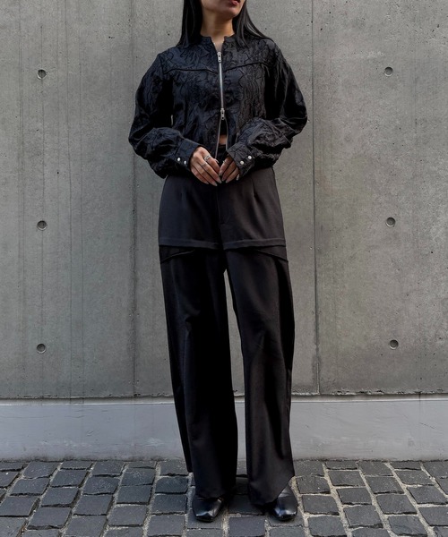 &g'aime（アンジェム）の「【&ｇ'aime 】シアージャカードブルゾン　Sheer Jacquard Blouson（ノーカラージャケット・レディース・ホワイト/ブラック・FREE）」の21枚目の写真