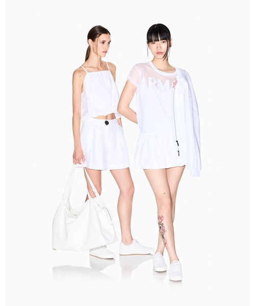 ARMANI EXCHANGE（アルマーニエクスチェンジ）の「【A|X アルマーニ エクスチェンジ】AXロゴ メッシュ半袖クルーネッククロップドTシャツ/CROPPED（Tシャツ/カットソー・レディース・ホワイト/ブラック・X-SMALL/SMALL/MEDIUM/LARGE）」の5枚目の写真