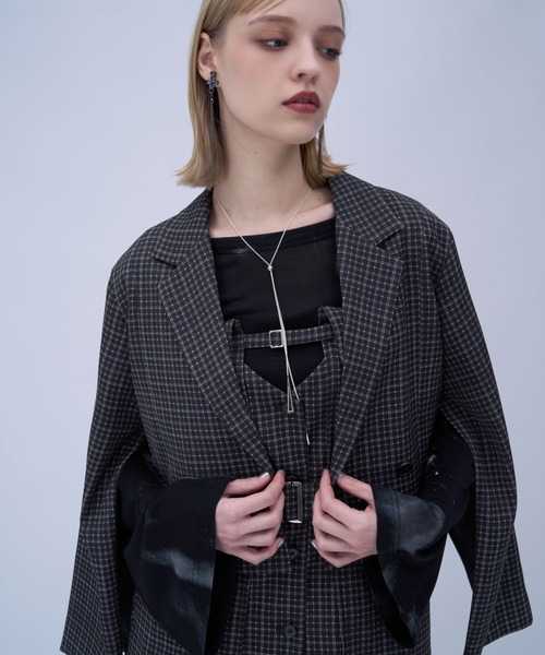 HARE（ハレ）の「トロミソデアキショートジャケット(HARE)（テーラードジャケット・レディース・チェック/ブラック/グリーン・FREE）」の3枚目の写真