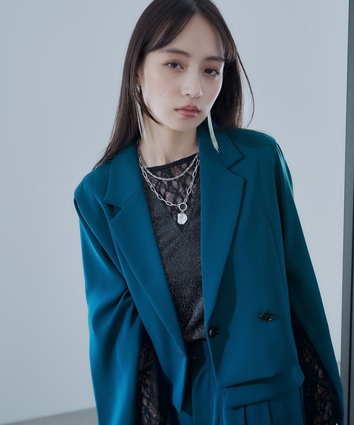 HARE（ハレ）の「トロミソデアキショートジャケット(HARE)（テーラードジャケット・レディース・チェック/ブラック/グリーン・FREE）」の5枚目の写真