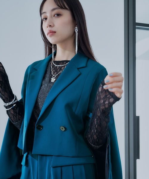 HARE（ハレ）の「トロミソデアキショートジャケット(HARE)（テーラードジャケット・レディース・チェック/ブラック/グリーン・FREE）」の4枚目の写真