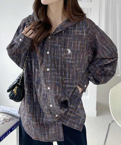 U.S. POLO ASSN.(ユーエスポロアッスン)の「【Ada.別注 U.S. POLO ASSN】ヴィンテージライク チェック シャツ パーカー(シャツ/ブラウス・レディース・カーキ/ネイビー/ブラウン・FREE)」の5枚目の写真
