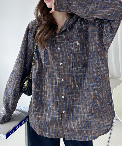 U.S. POLO ASSN.(ユーエスポロアッスン)の「【Ada.別注 U.S. POLO ASSN】ヴィンテージライク チェック シャツ パーカー(シャツ/ブラウス・レディース・カーキ/ネイビー/ブラウン・FREE)」の9枚目の写真