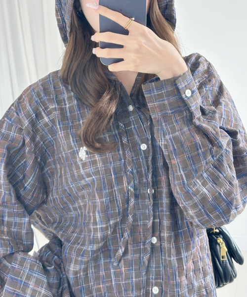 U.S. POLO ASSN.(ユーエスポロアッスン)の「【Ada.別注 U.S. POLO ASSN】ヴィンテージライク チェック シャツ パーカー(シャツ/ブラウス・レディース・カーキ/ネイビー/ブラウン・FREE)」の4枚目の写真