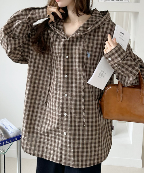 U.S. POLO ASSN.(ユーエスポロアッスン)の「【Ada.別注 U.S. POLO ASSN】ヴィンテージライク チェック シャツ パーカー(シャツ/ブラウス・レディース・カーキ/ネイビー/ブラウン・FREE)」の14枚目の写真