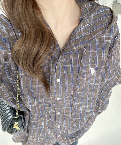 U.S. POLO ASSN.(ユーエスポロアッスン)の「【Ada.別注 U.S. POLO ASSN】ヴィンテージライク チェック シャツ パーカー(シャツ/ブラウス・レディース・カーキ/ネイビー/ブラウン・FREE)」の6枚目の写真