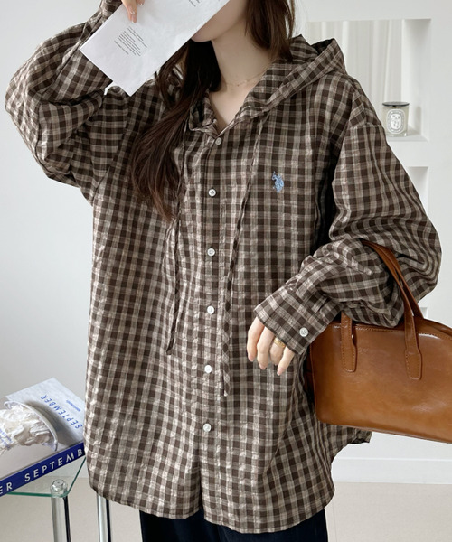 U.S. POLO ASSN.(ユーエスポロアッスン)の「【Ada.別注 U.S. POLO ASSN】ヴィンテージライク チェック シャツ パーカー(シャツ/ブラウス・レディース・カーキ/ネイビー/ブラウン・FREE)」の11枚目の写真