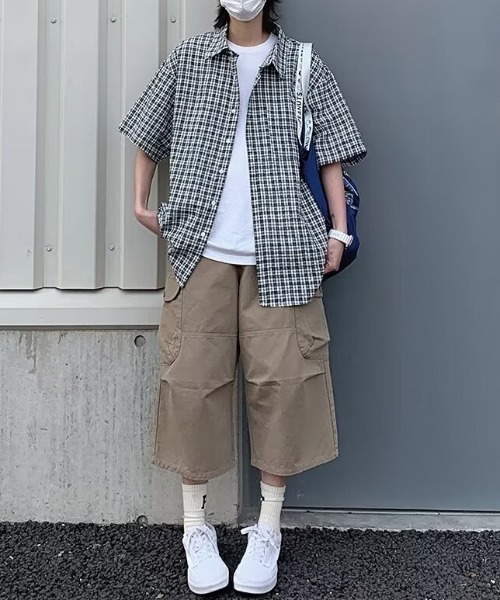 WYZ wear（ダブリューワイジィーウェア）の「チェック柄半袖シャツ/ユニセックス（シャツ/ブラウス・メンズ・ネイビー/ブラック・M/L）」の3枚目の写真