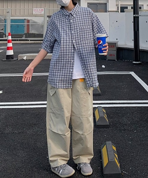 WYZ wear（ダブリューワイジィーウェア）の「チェック柄半袖シャツ/ユニセックス（シャツ/ブラウス・メンズ・ネイビー/ブラック・M/L）」の17枚目の写真