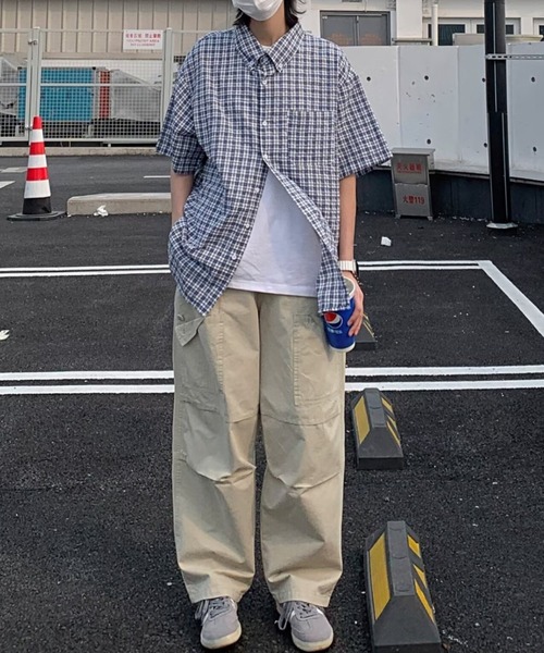WYZ wear（ダブリューワイジィーウェア）の「チェック柄半袖シャツ/ユニセックス（シャツ/ブラウス・メンズ・ネイビー/ブラック・M/L）」の16枚目の写真