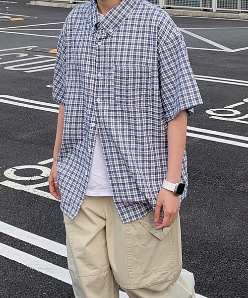 WYZ wear（ダブリューワイジィーウェア）の「チェック柄半袖シャツ/ユニセックス（シャツ/ブラウス・メンズ・ネイビー/ブラック・M/L）」の19枚目の写真