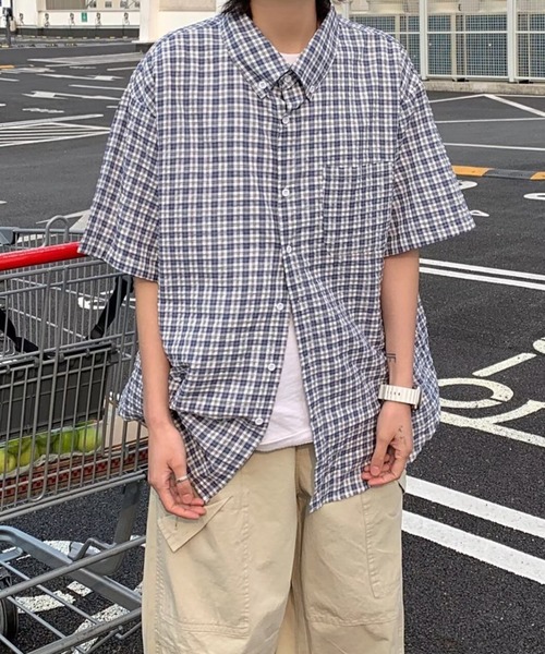 WYZ wear（ダブリューワイジィーウェア）の「チェック柄半袖シャツ/ユニセックス（シャツ/ブラウス・メンズ・ネイビー/ブラック・M/L）」の20枚目の写真