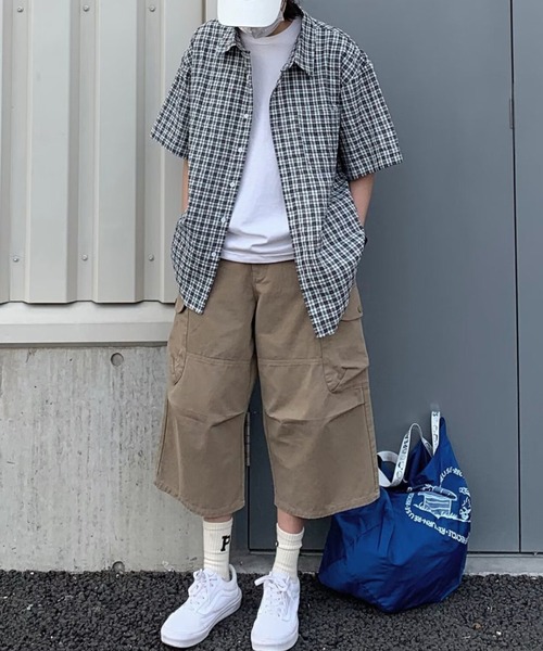 WYZ wear（ダブリューワイジィーウェア）の「チェック柄半袖シャツ/ユニセックス（シャツ/ブラウス・メンズ・ネイビー/ブラック・M/L）」の4枚目の写真