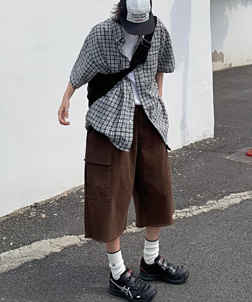 WYZ wear（ダブリューワイジィーウェア）の「チェック柄半袖シャツ/ユニセックス（シャツ/ブラウス・メンズ・ネイビー/ブラック・M/L）」の9枚目の写真