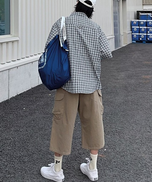 WYZ wear（ダブリューワイジィーウェア）の「チェック柄半袖シャツ/ユニセックス（シャツ/ブラウス・メンズ・ネイビー/ブラック・M/L）」の8枚目の写真