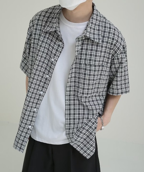 WYZ wear（ダブリューワイジィーウェア）の「チェック柄半袖シャツ/ユニセックス（シャツ/ブラウス・メンズ・ネイビー/ブラック・M/L）」の14枚目の写真