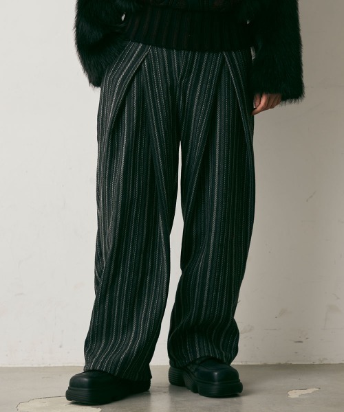 Shoowtime(ショウタイム)の「Stripe Wool Like Wide Slacks / ストライプウールライクワイドスラックス(スラックス・メンズ・ブラック系・X-LARGE/LARGE/MEDIUM)」の2枚目の写真