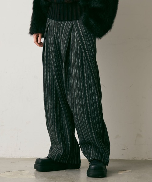 Shoowtime(ショウタイム)の「Stripe Wool Like Wide Slacks / ストライプウールライクワイドスラックス(スラックス・メンズ・ブラック系・X-LARGE/LARGE/MEDIUM)」の3枚目の写真