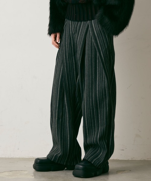 Shoowtime(ショウタイム)の「Stripe Wool Like Wide Slacks / ストライプウールライクワイドスラックス(スラックス・メンズ・ブラック系・X-LARGE/LARGE/MEDIUM)」の4枚目の写真