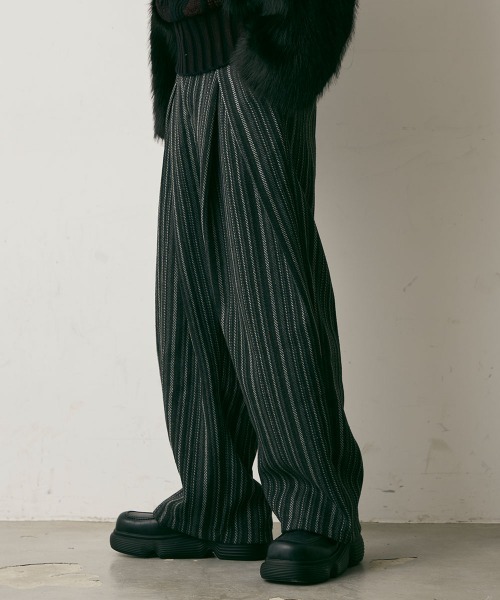 Shoowtime(ショウタイム)の「Stripe Wool Like Wide Slacks / ストライプウールライクワイドスラックス(スラックス・メンズ・ブラック系・X-LARGE/LARGE/MEDIUM)」の6枚目の写真