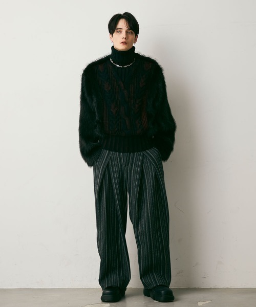 Shoowtime(ショウタイム)の「Stripe Wool Like Wide Slacks / ストライプウールライクワイドスラックス(スラックス・メンズ・ブラック系・X-LARGE/LARGE/MEDIUM)」の10枚目の写真