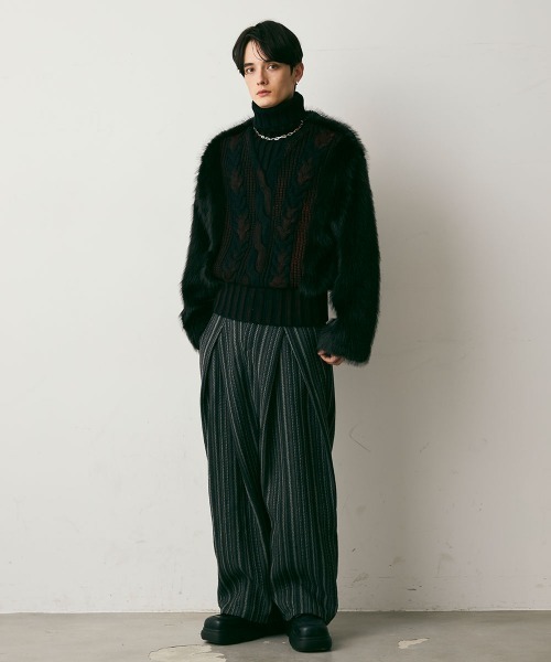 Shoowtime(ショウタイム)の「Stripe Wool Like Wide Slacks / ストライプウールライクワイドスラックス(スラックス・メンズ・ブラック系・X-LARGE/LARGE/MEDIUM)」の11枚目の写真