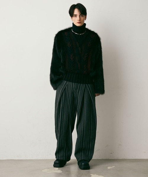 Shoowtime(ショウタイム)の「Stripe Wool Like Wide Slacks / ストライプウールライクワイドスラックス(スラックス・メンズ・ブラック系・X-LARGE/LARGE/MEDIUM)」の12枚目の写真