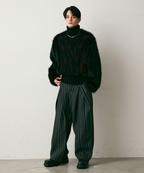 Shoowtime(ショウタイム)の「Stripe Wool Like Wide Slacks / ストライプウールライクワイドスラックス(スラックス・メンズ・ブラック系・X-LARGE/LARGE/MEDIUM)」の13枚目の写真