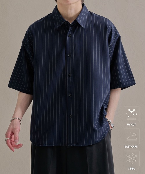epnok（エプノック）の「ファンクショナルベーシックルーズレギュラーカラー半袖シャツ（シャツ/ブラウス・メンズ・ミント/イエロー/ピンク系1/ブラック系1/グレー系1/ネイビー系1/ピンク/ワイン系1/ホワイト系1/ホワイト系2/ブラック/ライトブルー/オフホワイト/チャコールグレー/ベージュ系1/ブルー/ブルー系1/ブラウン系1/ブラック系2・SMALL/MEDIUM/LARGE）」の14枚目の写真