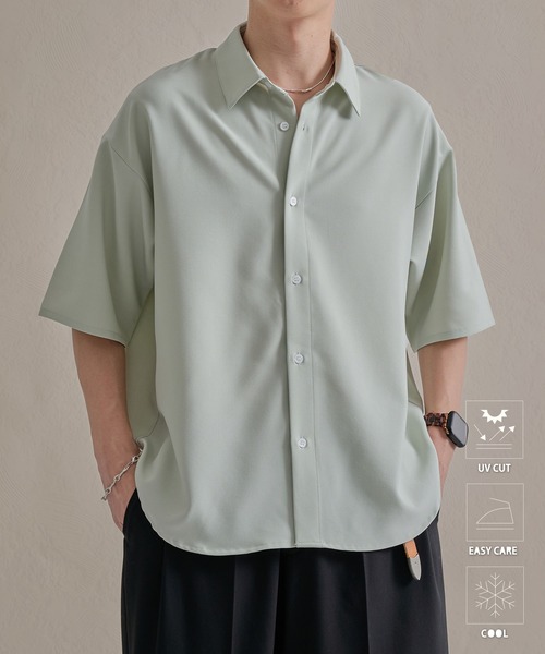epnok（エプノック）の「ファンクショナルベーシックルーズレギュラーカラー半袖シャツ（シャツ/ブラウス・メンズ・ミント/イエロー/ピンク系1/ブラック系1/グレー系1/ネイビー系1/ピンク/ワイン系1/ホワイト系1/ホワイト系2/ブラック/ライトブルー/オフホワイト/チャコールグレー/ベージュ系1/ブルー/ブルー系1/ブラウン系1/ブラック系2・SMALL/MEDIUM/LARGE）」の12枚目の写真